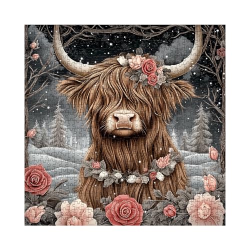 Larkipuzz Art Highland Cow Snow Jigsaw Puzzle 1000 Piece for Adult Animal Flower Plant Winter Jigsaw Puzzles Difficult Aesthetic Pretty Challenging Puzzle - Image 5