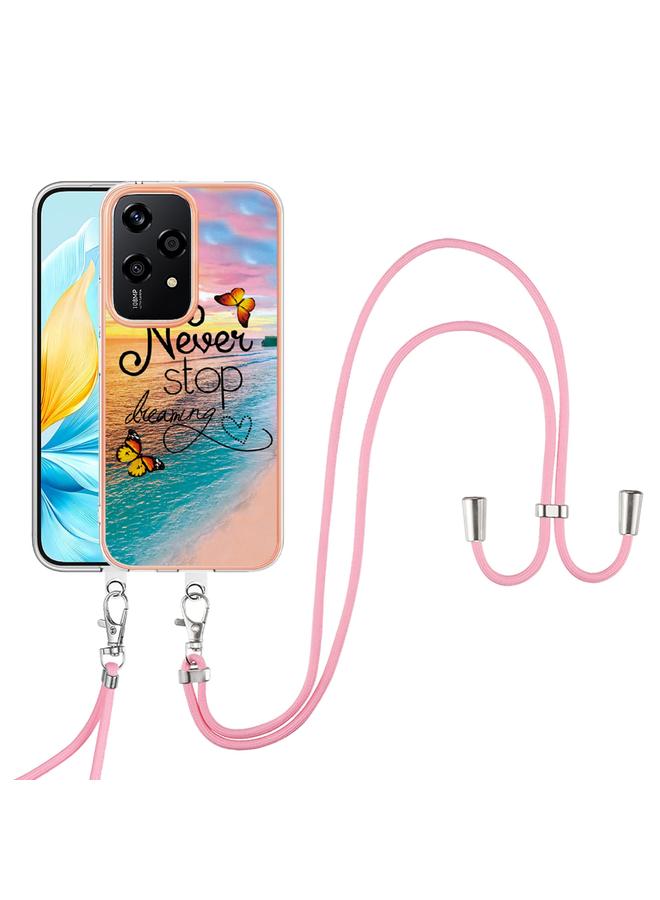 The Bros Phone Case For Honor 200 Lite Global Electroplating Pattern IMD TPU Shockproof Phone Case with Neck Lanyard - Image 2