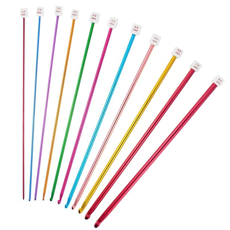 ZenCart® 11 PCS Tunisian Crochet Hooks Set 2 mm to 8 mm, Beginners Metal Multicolour Knitting Tools Set, Long Crochet Hook Set, Crochet Hook, Knitting Kit, Needle Set - Image 1
