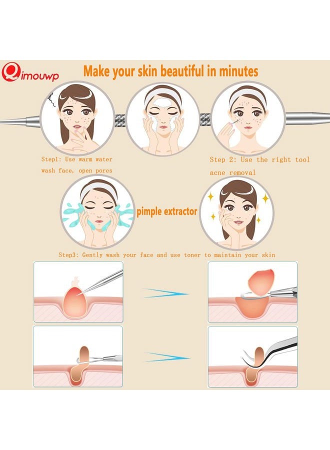 Qimouwp 16 Pcs Pimple Popper Kit - Blackhead Remover & Acne Extractor Tool - Professional Stainless Steel Tweezers for Eyebrows, Pimples & Blemishes - Tools for Beauty Salons - Image 5