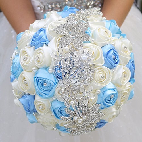 IFFO Bride Holding Flowers Romantic Wedding Colorful Rose Bride s BouquetPurple Pink Bridal Bouquets Ivory Blue 