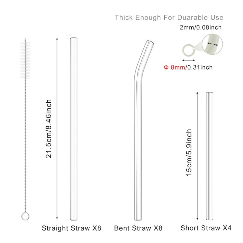 Kiemeu 20 Pack Clear Glass Straws Shatter Resistant, Î¦8 mm Thin Glass Straws, Family Pack - Image 4