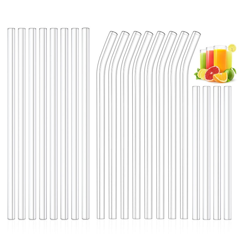 Kiemeu 20 Pack Clear Glass Straws Shatter Resistant, Î¦8 mm Thin Glass Straws, Family Pack - Image 1