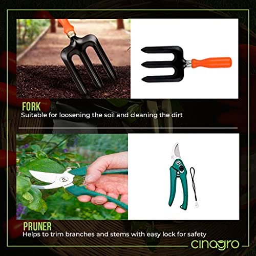 Cinagro Garden Tools Kit (Set of 6) Weeder, 2 Trowels, Hand Fork, Cultivator, Pruner | Gardening Tools Kit for Home Garden, Indoor and Outdoor Gardening for Plants and Soil - Image 4