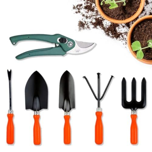 Cinagro Garden Tools Kit (Set of 6) Weeder, 2 Trowels, Hand Fork, Cultivator, Pruner | Gardening Tools Kit for Home Garden, Indoor and Outdoor Gardening for Plants and Soil - Image 1