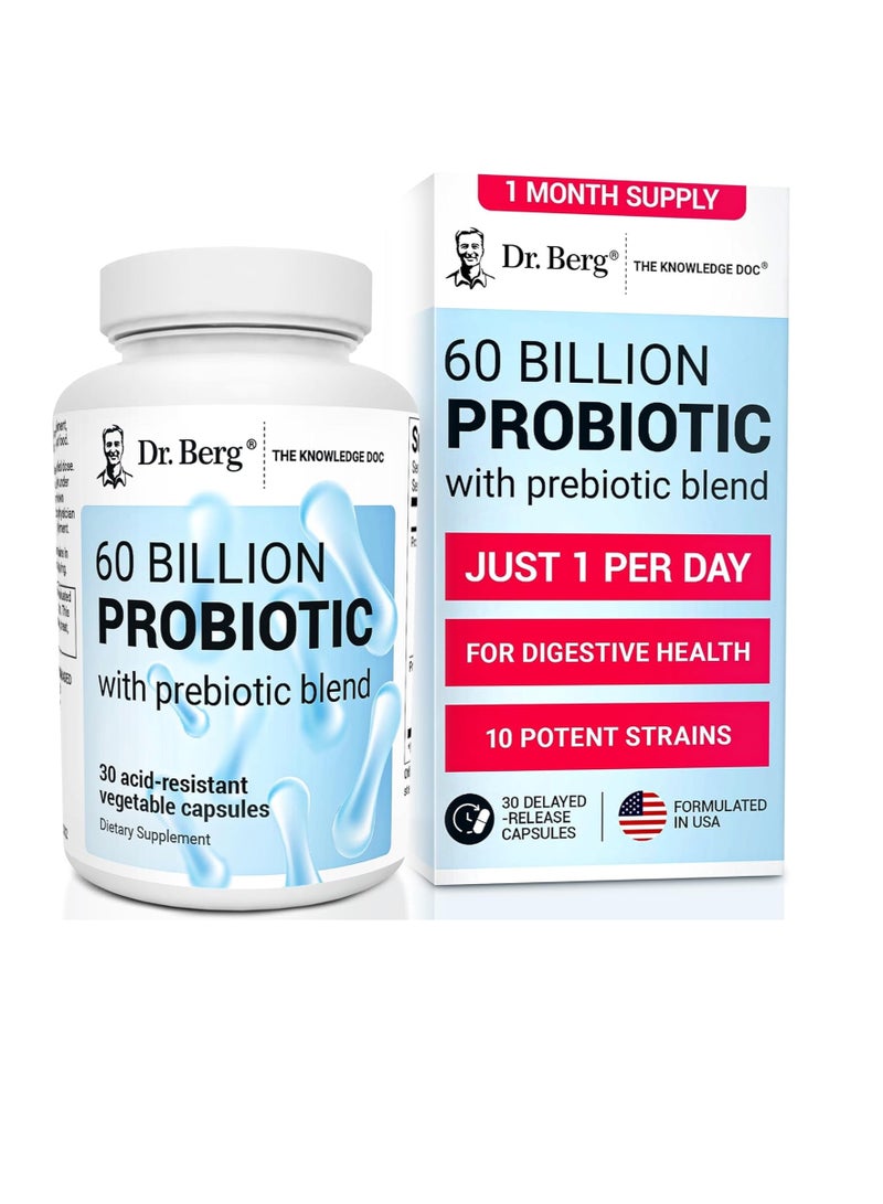 Dr. Berg Nutritional Probiotic Capsules With 60 Billion Probiotics For Digestive Health With 10 Prebiotics 30 Vegetable Capsules - Image 1