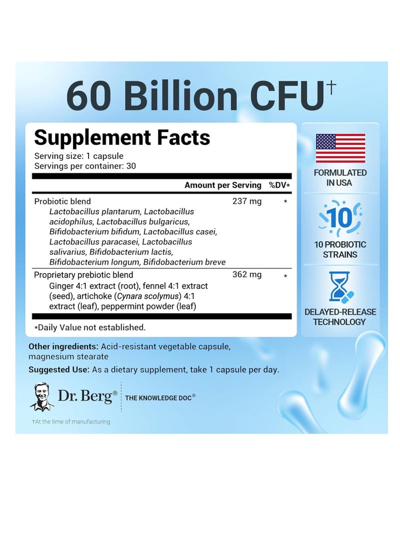 Dr. Berg Nutritional Probiotic Capsules With 60 Billion Probiotics For Digestive Health With 10 Prebiotics 30 Vegetable Capsules - Image 3