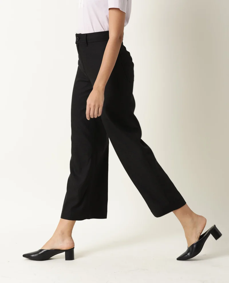 Rareism Women's Mid Rise Wide Leg Lyocell Trousers
