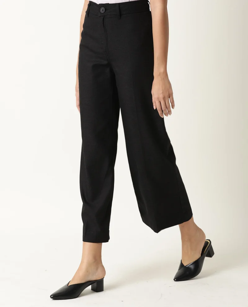 Rareism Women's Mid Rise Wide Leg Lyocell Trousers