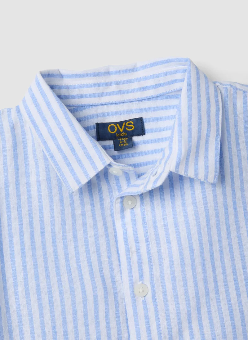 Ovs  OVS Boys' Blue Striped Linen And Cotton Blend Shirt, Regular Fit for Men | Best Price UAE