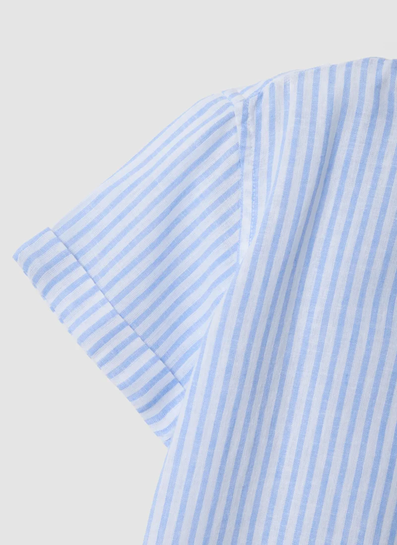 Ovs  OVS Boys' Blue Striped Linen And Cotton Blend Shirt, Regular Fit for Men | Best Price UAE