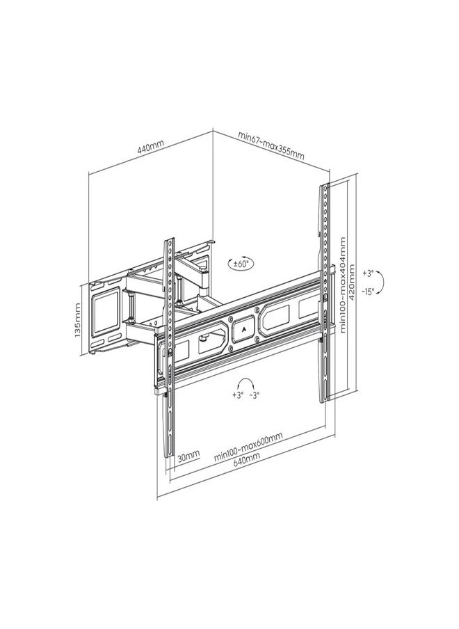 Skill Tech SH 800P Swivel TV Wall Mount for 37"-82" LED LCD Screens, VESA 600x400, Extendable Arm 67–355mm, 40kg Load Capacity – Black (Economic Series)  - Image 2