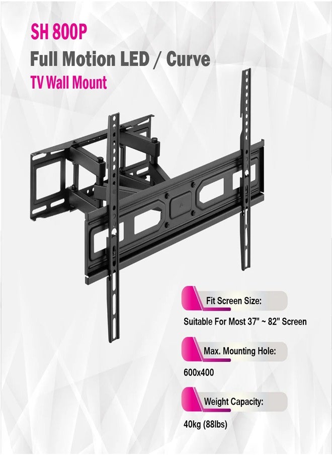 Skill Tech SH 800P Swivel TV Wall Mount for 37"-82" LED LCD Screens, VESA 600x400, Extendable Arm 67–355mm, 40kg Load Capacity – Black (Economic Series)  - Image 4
