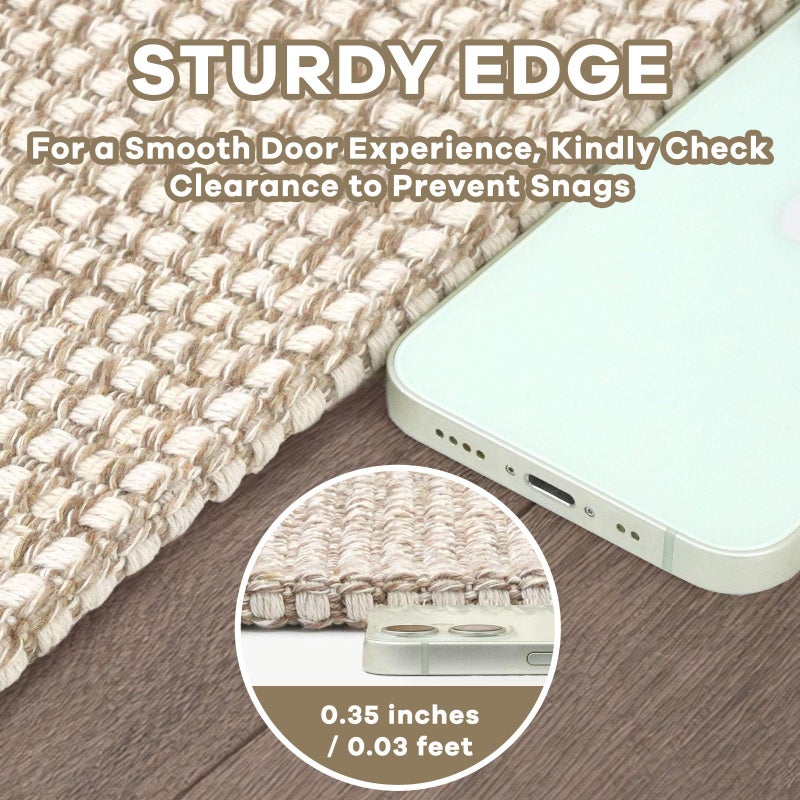 EARTHALL Woven Area Rug 2x3 Ft Washable Rugs for Entryway Braided Non Slip Throw Rugs Door Mat Indoor Outdoor Entrance Small Cotton Woven Carpet for Kitchen Foyer Front Door, Beige/Khaki - Image 2