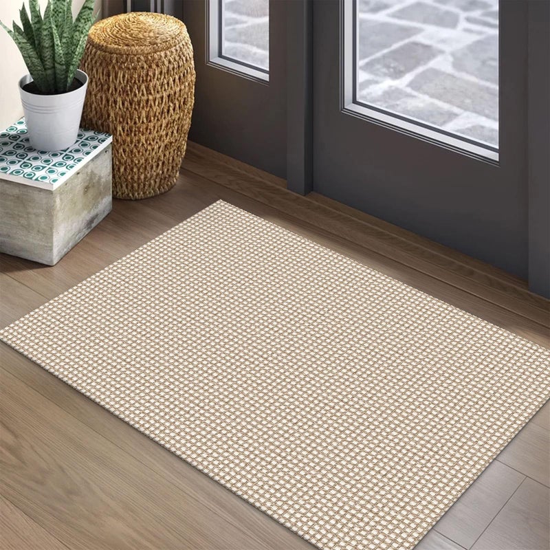 EARTHALL Woven Area Rug 2x3 Ft Washable Rugs for Entryway Braided Non Slip Throw Rugs Door Mat Indoor Outdoor Entrance Small Cotton Woven Carpet for Kitchen Foyer Front Door, Beige/Khaki - Image 1