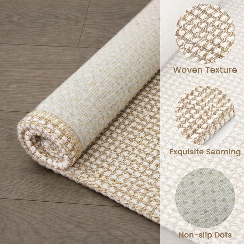 EARTHALL Woven Area Rug 2x3 Ft Washable Rugs for Entryway Braided Non Slip Throw Rugs Door Mat Indoor Outdoor Entrance Small Cotton Woven Carpet for Kitchen Foyer Front Door, Beige/Khaki - Image 5