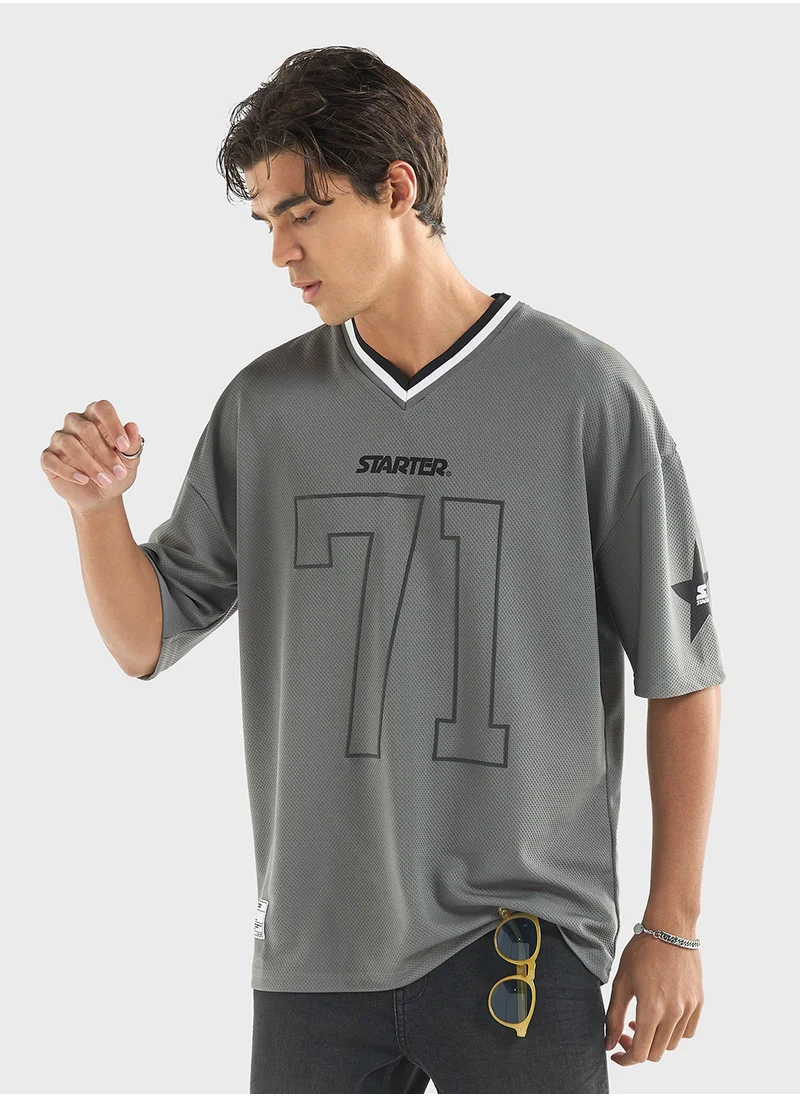 ستارتر Starter Varsity Print T-shirt with V-neck and Shor