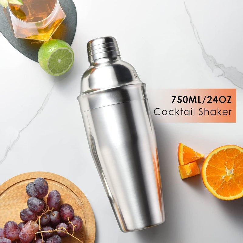 Stainless Steel Cocktail Shaker | Professional 3-Piece Bartender Shaker with Built-in Cocktail Strainer | and Stainless Steel Jigger 25/50 - by INFINITY-Plus (750 M, Silver) - Image 2