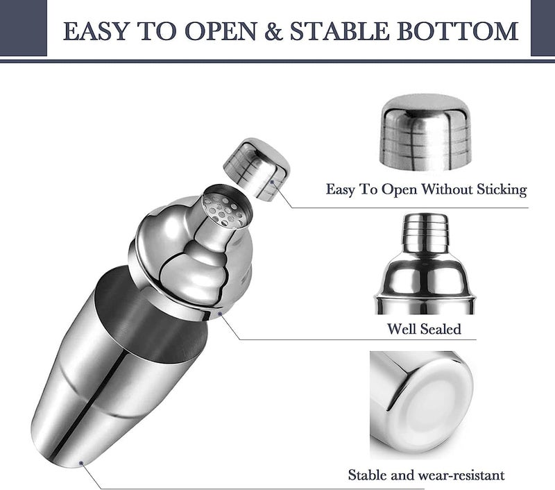 Stainless Steel Cocktail Shaker | Professional 3-Piece Bartender Shaker with Built-in Cocktail Strainer | and Stainless Steel Jigger 25/50 - by INFINITY-Plus (750 M, Silver) - Image 3