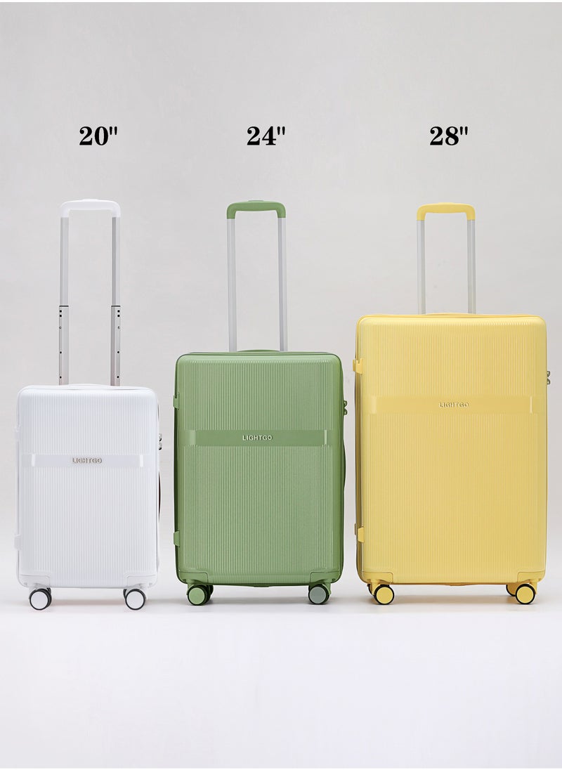 LIGHTGO - LIGHTGO 7624 Tea green color 28" Suitcase large size luggage check in luggage with TSA Lock travel case YKK zipper with power bank pocket 100% PC light weight luggage - Image 1