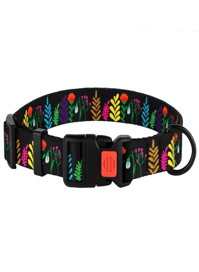 CollarDirect Nylon Dog Collar Floral Pattern Black 10-13 inch - Image 2