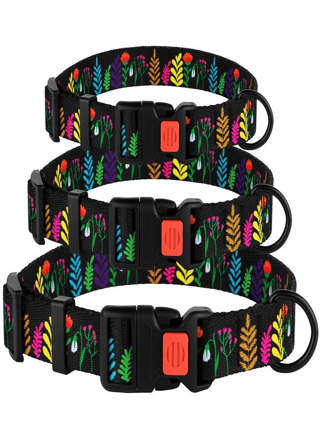 CollarDirect Nylon Dog Collar Floral Pattern Black 10-13 inch - Image 4