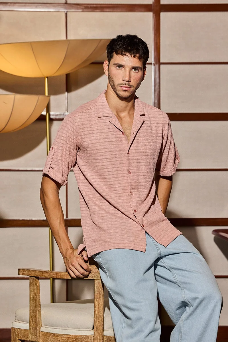 SNITCH Pink Textured Cuban Shirt