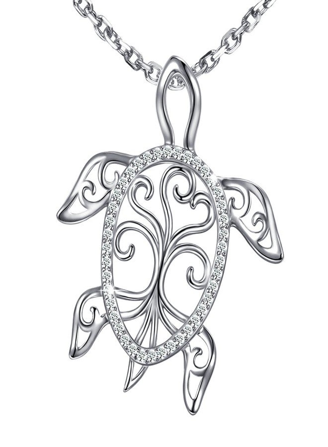 MANBU Sterling Silver Sea Turtle Necklace Tree of Life Tortoise Abalone Pendant Holiday Beachy Jewelry Gift for Women Mom Ocean Lover (sea turtle necklace) - Image 1