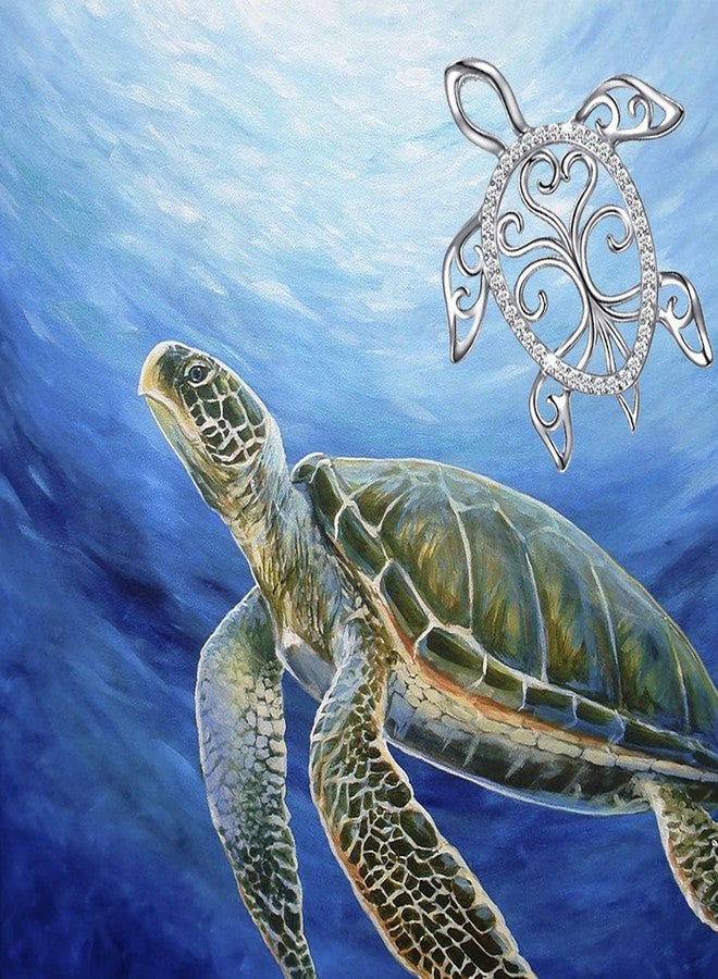 MANBU Sterling Silver Sea Turtle Necklace Tree of Life Tortoise Abalone Pendant Holiday Beachy Jewelry Gift for Women Mom Ocean Lover (sea turtle necklace) - Image 4