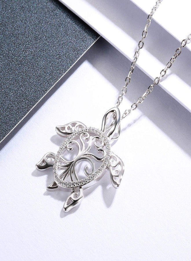 MANBU Sterling Silver Sea Turtle Necklace Tree of Life Tortoise Abalone Pendant Holiday Beachy Jewelry Gift for Women Mom Ocean Lover (sea turtle necklace) - Image 3