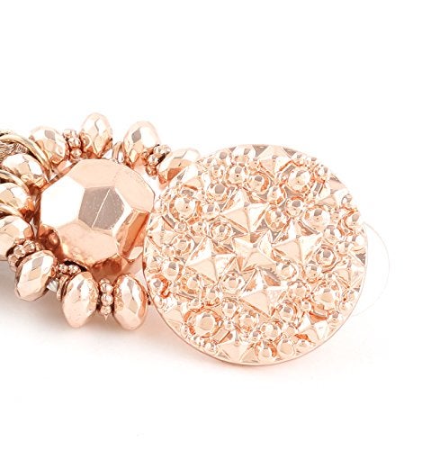 Boderier Bohemian Statement Thread Tassel Chandelier Drop Dangle Earrings with Cassandra Button Stud (Rose Gold) - Image 3