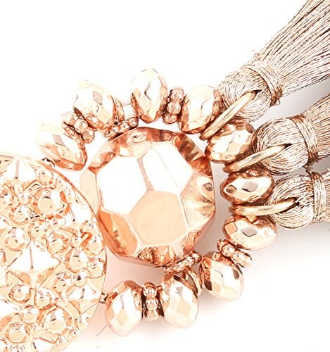 Boderier Bohemian Statement Thread Tassel Chandelier Drop Dangle Earrings with Cassandra Button Stud (Rose Gold) - Image 4