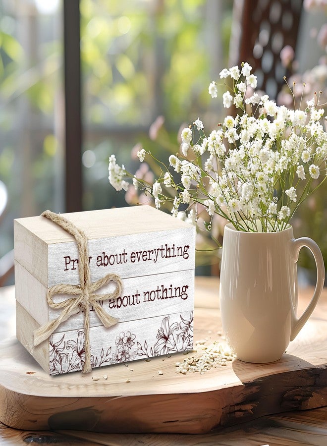 BXVRT Christian Decorative Book Stack for Farmhouse, Tiered Tray Decor Inspirational Gifts, Religious Stacked Books Set, Pray About Everything Worry About Nothing Wooden Book Decor for Home Office -33 - Image 5