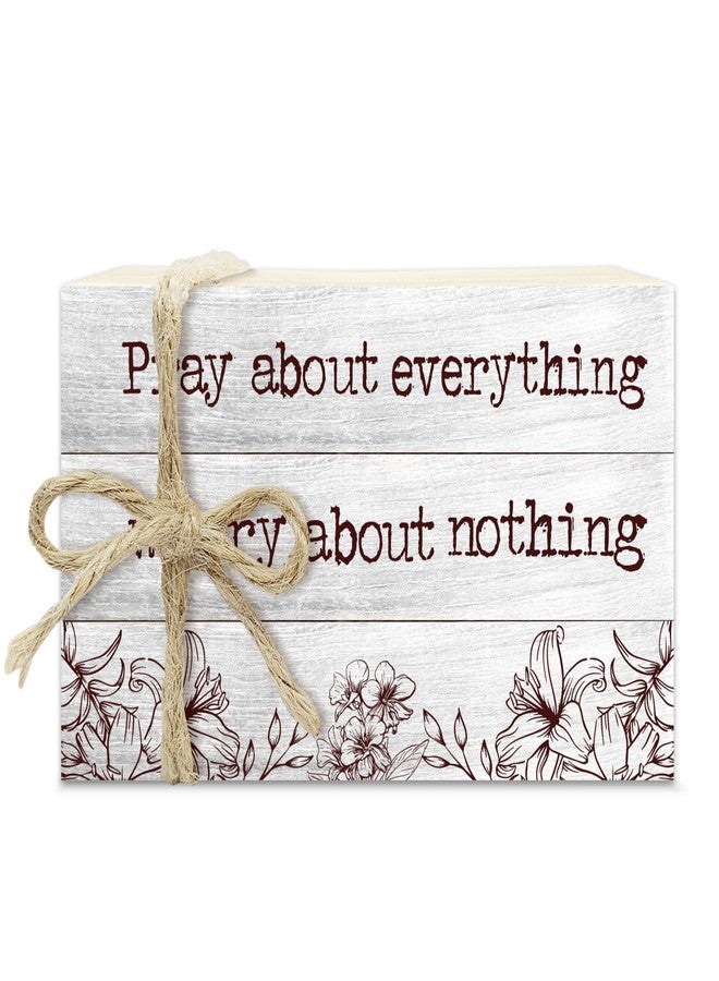 BXVRT Christian Decorative Book Stack for Farmhouse, Tiered Tray Decor Inspirational Gifts, Religious Stacked Books Set, Pray About Everything Worry About Nothing Wooden Book Decor for Home Office -33 - Image 1