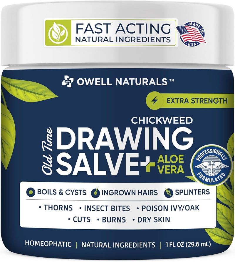 OWELL NATURALS Chickweed Drawing Salve with Aloe Vera for boils, Splinters, Poison Ivy/Oak, Skin Disorder, Irritations, Burns, Minor Cuts, Dry Skin, Itching