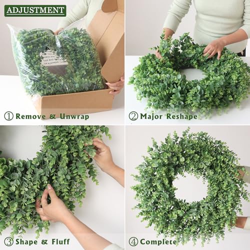 GLIDLION 24" Soft Textured Artificial Eucalyptus Wreath for Front Door - Fake Greenery Wreath with Realistic Feel, Faux Plant Wreath for Front Door Wall Windows Farmhouse Home Decor - Image 5