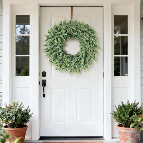 GLIDLION 24" Soft Textured Artificial Eucalyptus Wreath for Front Door - Fake Greenery Wreath with Realistic Feel, Faux Plant Wreath for Front Door Wall Windows Farmhouse Home Decor - Image 2