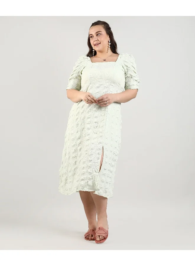 انستافاب بلس فستان متوسط ​​الطول مجعد أخضر اللون للنساء