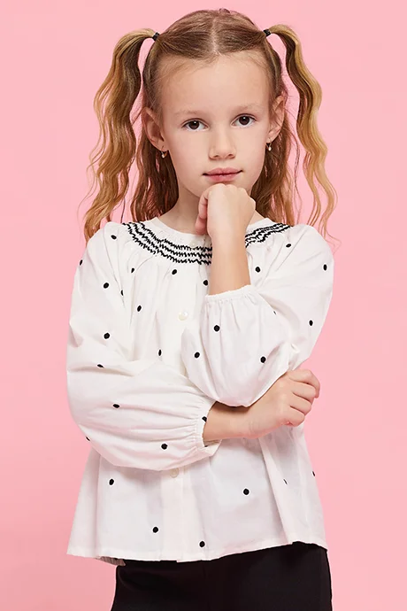 R&B Embroidered Top with Round Neck and Puff Sleeves