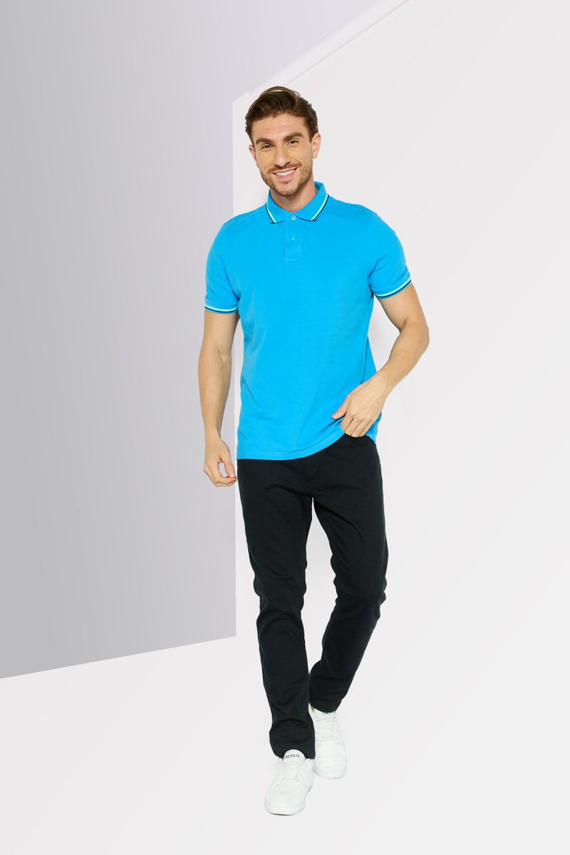 Sundek Men Regular Fit Plain Short Sleeves Polo Shirt, Blue - Image 2