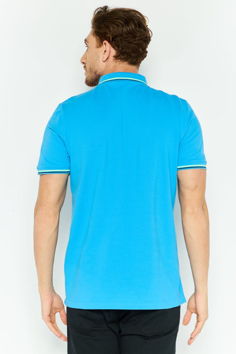 Sundek Men Regular Fit Plain Short Sleeves Polo Shirt, Blue - Image 3