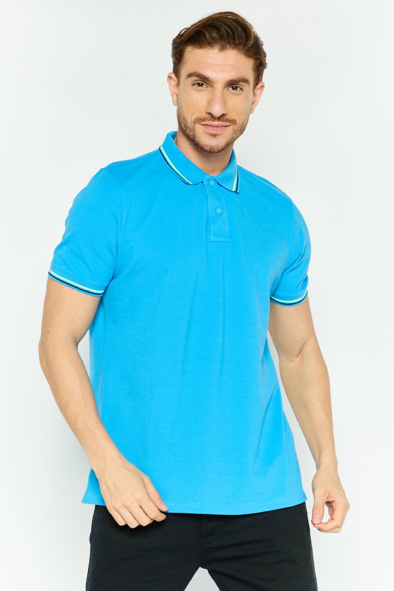 Sundek Men Regular Fit Plain Short Sleeves Polo Shirt, Blue - Image 1