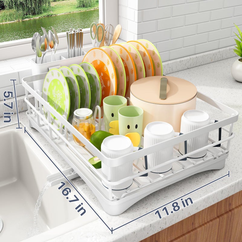 SAYZH Dish Drying Rack - Stainless Steel Dish Rack for Kitchen Counter, Large-Capacity Dish Drainer with Cutlery Holder, Kitchen Organizer for Dishes, Spoons and Forks, White - Image 5