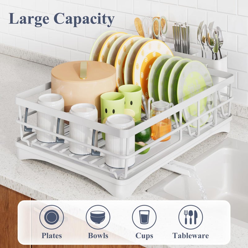 SAYZH Dish Drying Rack - Stainless Steel Dish Rack for Kitchen Counter, Large-Capacity Dish Drainer with Cutlery Holder, Kitchen Organizer for Dishes, Spoons and Forks, White - Image 3
