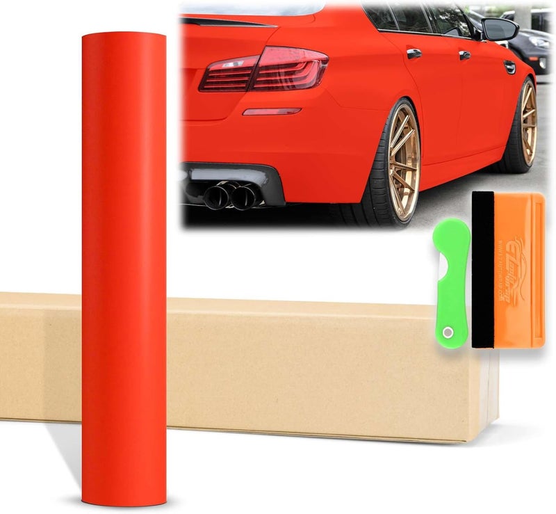 EZAUTO WRAP 12"x60" (1FTx5FT) Red Ultra Matte Flat Vinyl Wrap Auto Car Sticker Decal Film Sheet Bubble Free Air Release Technology with Tool Kit - Image 1