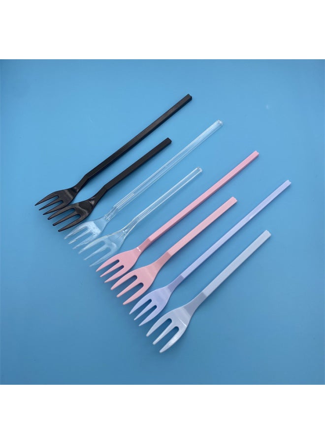 Plastic Three-tooth Fork Disposable Fork Individual Packaging Thickened Canned Fruit Fork Disposable Tableware Fork-Specifications:Bulk-Color:Blue 14cm Short Handle Three Tooth Fork - Image 2