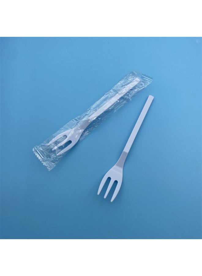 Plastic Three-tooth Fork Disposable Fork Individual Packaging Thickened Canned Fruit Fork Disposable Tableware Fork-Specifications:Bulk-Color:Blue 14cm Short Handle Three Tooth Fork - Image 1