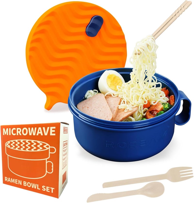 RORBAM Ramen Cooker,Microwave Ramen Bowl,Ramen Noodle Bowl 48 oz, College Dorm Room Essentials for Girls for Boys, Apartment Essentials, BPA-Free. (orange) - Image 1