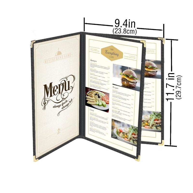 Good & Smart 6 Packs Cafe-Style Menu Covers, 3Pages/6Views Standard 8.5''x 11” Menu Holders, Durable Double-Stitched Edges, Crystal Clear Vinyl Protection, Easy-Insert Design Ideal for Restaurants(6PCS) - Image 2