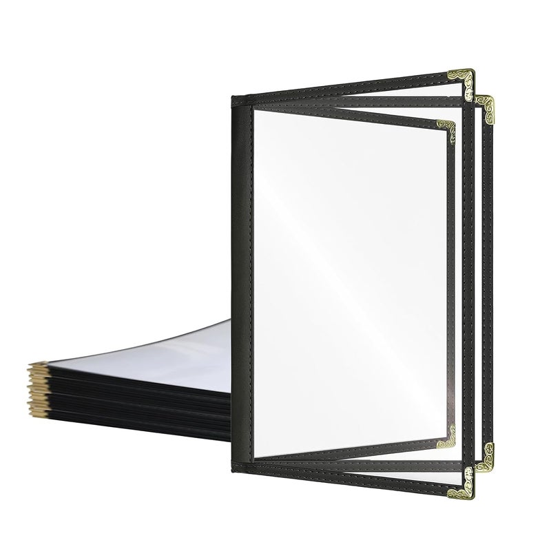 Good & Smart 6 Packs Cafe-Style Menu Covers, 3Pages/6Views Standard 8.5''x 11” Menu Holders, Durable Double-Stitched Edges, Crystal Clear Vinyl Protection, Easy-Insert Design Ideal for Restaurants(6PCS) - Image 1